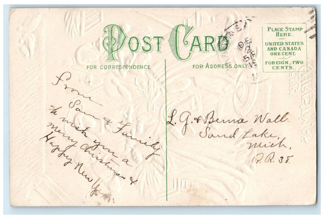 c1910's Merry Christmas Religious Embossed Sand Lake Michigan MI Posted Postcard