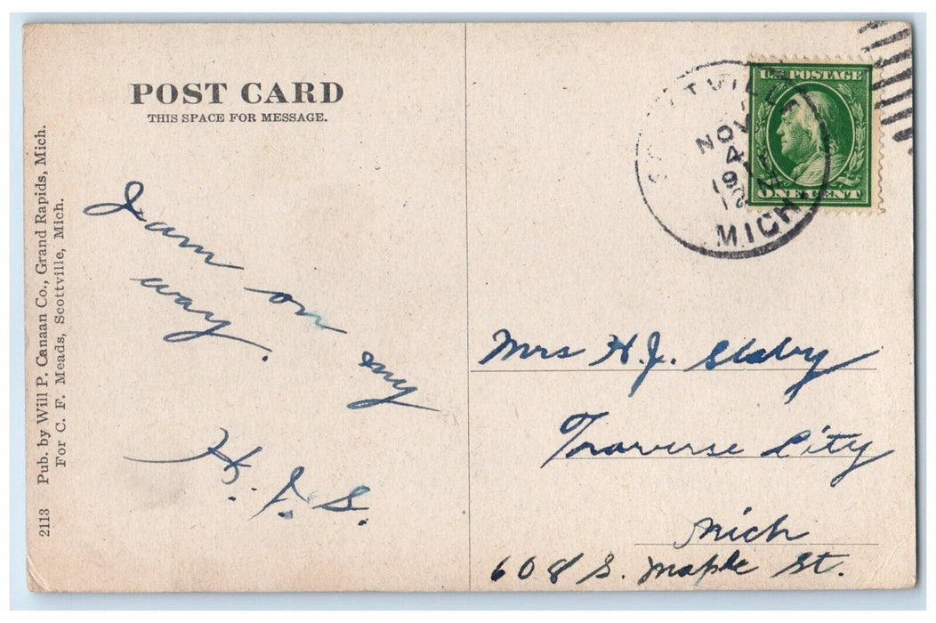 1911 Scottville High School Scottville Michigan Posted Antique Vintage Postcard