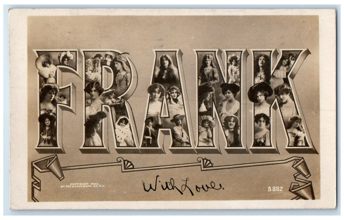 1908 Frank Pretty Women Large Letters RPPC Photo New York NY Antique Postcard