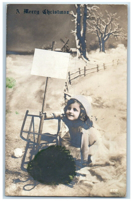 1913 Christmas Little Girl In Winter Brooklyn NY RPPC Photo Antique Postcard
