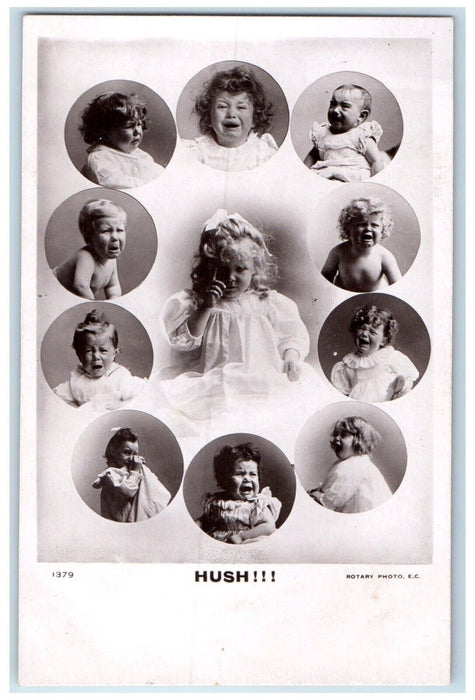 c1910's Cute Toddler Babies Crying Hush RPPC Photo Unposted Antique Postcard