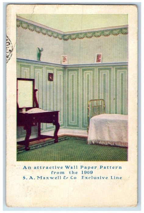 1912 Arts Crafts Attractive Wallpaper Pattern Advertising Bangor WI Postcard