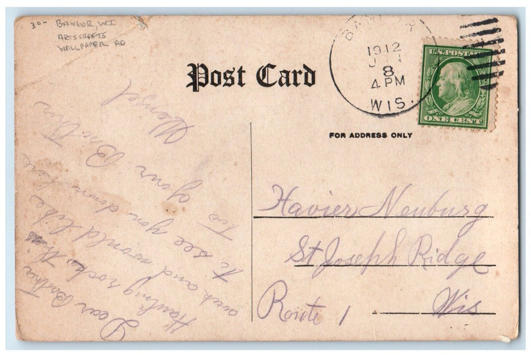 1912 Arts Crafts Attractive Wallpaper Pattern Advertising Bangor WI Postcard