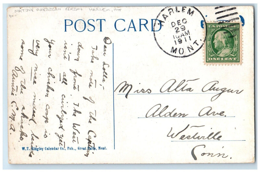 1911 Native American Eskimo Where Is Mother Harlem Michigan Montana MT Postcard