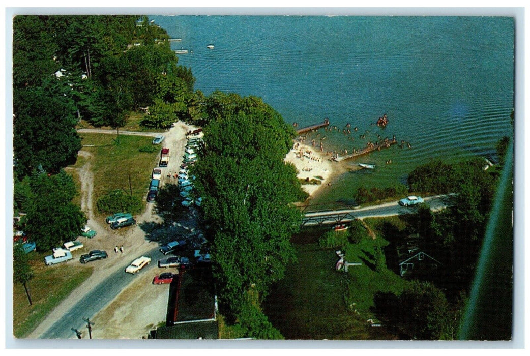 1961 Aerial Upside Down Year Cancel Public Beach Stony Lake Michigan MI Postcard