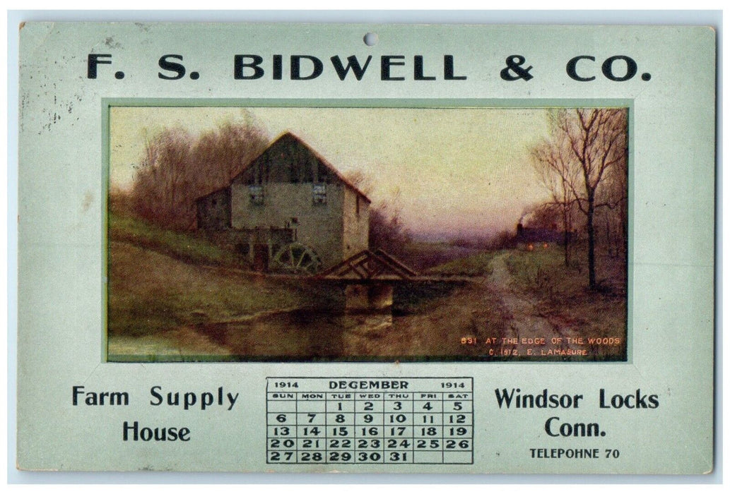 c1910's FS Bidwell & Co. Farm Supply House Calendar Windsor Locks CT Postcard