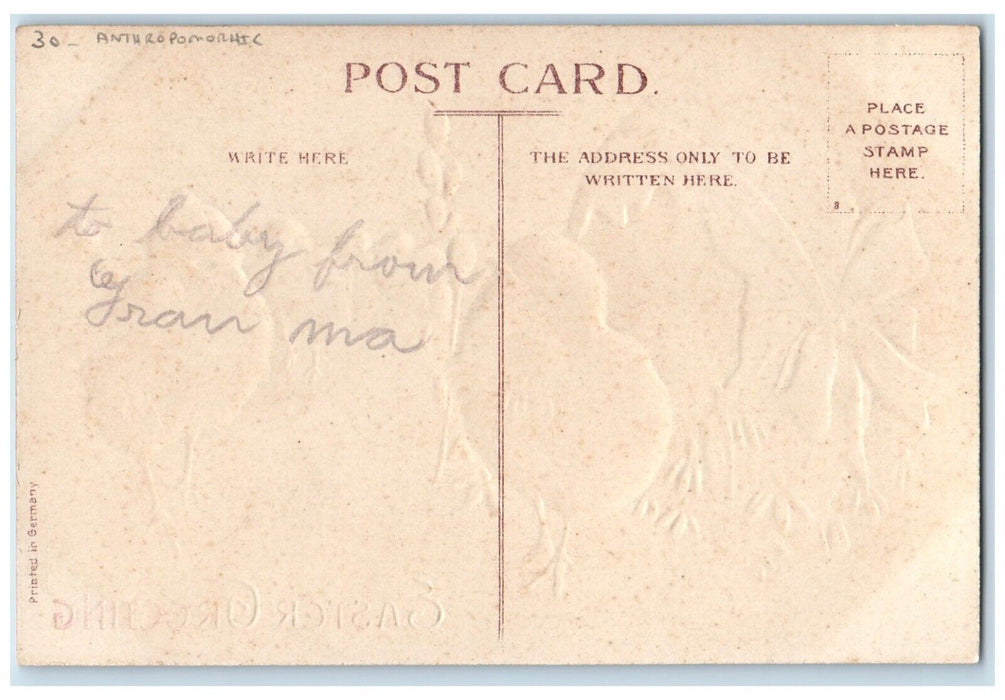 c1910's Easter Greeting Anthropomorphic Hatched Egg Chicks Embossed Postcard