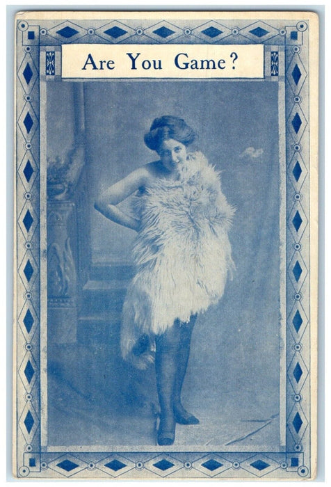 c1910's Pretty Woman Are You Game Risque Humor Unposted Antique Postcard