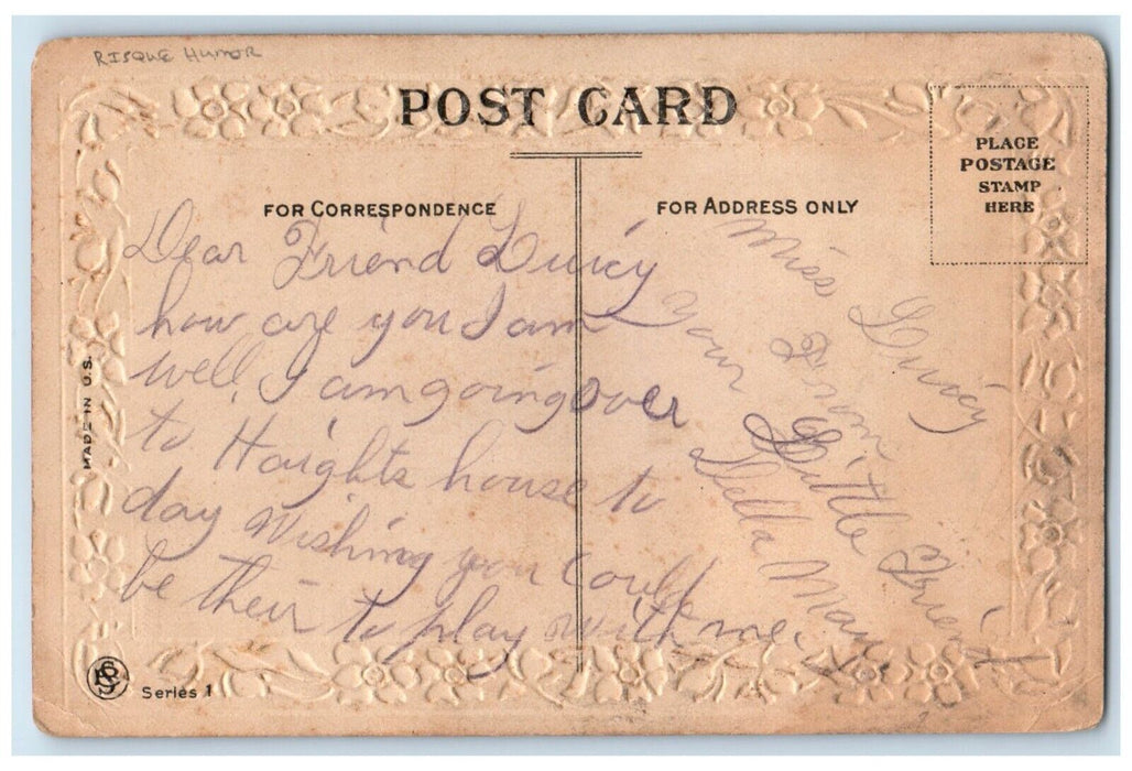 c1910's Four Pretty Woman We Dare You Embossed Risque Humor Embossed Postcard