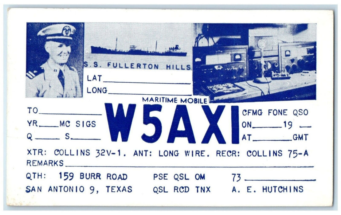 Steamer Ship Fullerton Hills Maritime Mobile Ham Radio San Antonio TX Postcard