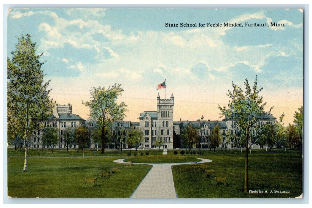 1915 State School Feeble Minded Exterior Building Faribault Minnesota Postcard