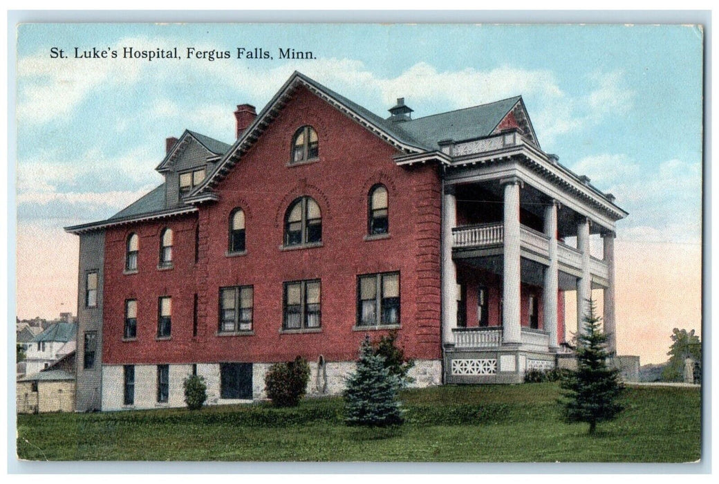 1917 St. Luke's Hospital Exterior Fergus Falls Minnesota MN Bloom Bros Postcard