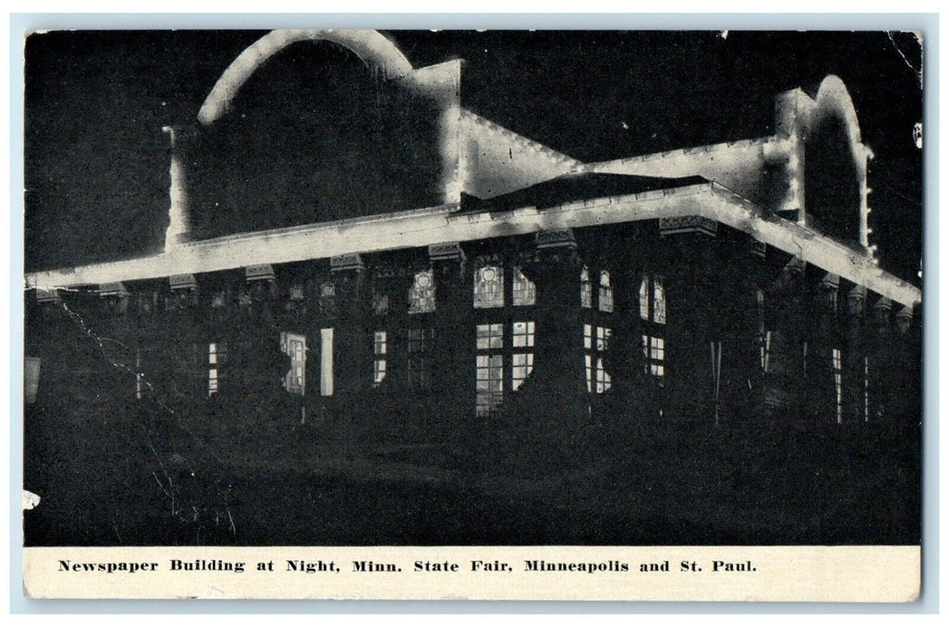 1913 Newspaper Building Night State Fair St. Paul Minneapolis Minnesota Postcard