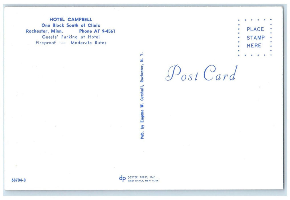 c1950's Hotel Campbell Building Street View Rochester Minnesota MN Postcard