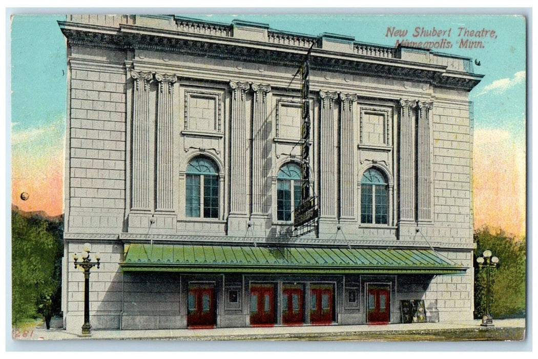 1913 New Shubert Theatre Exterior Building Road Minneapolis Minnesota Postcard
