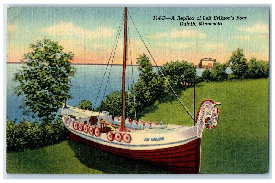 1940 Replica Leif Erikson's Boat River Lake Duluth Minnesota MN Vintage Postcard