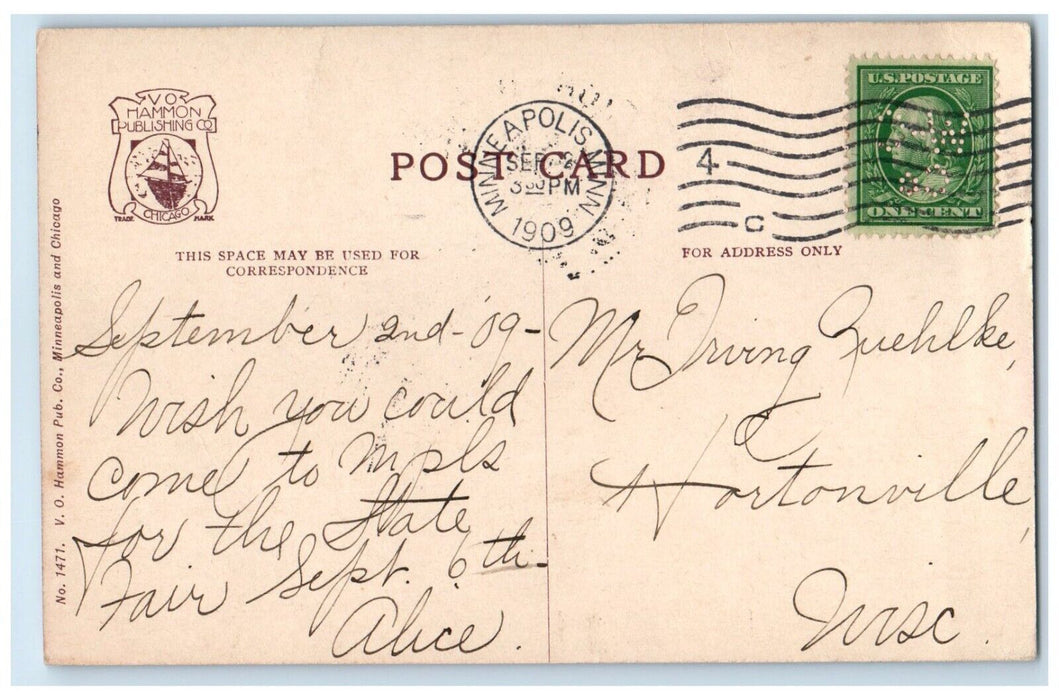 1909 Calhoun Boulevard Classic Car Road Minneapolis Minnesota Vintage Postcard