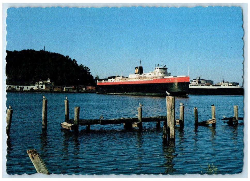 c1960 Carferry Fleet Railroad Cars Steamer Michigan MI Vintage Unposted Postcard