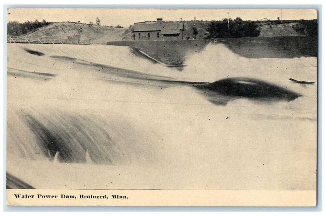 1913 Water Power Dam River Lake Brainerd Minnesota MN Vintage Antique Postcard