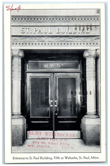 1952 Entrance St. Paul Building Fifth Door Wabasha St. Paul Minnesota Postcard