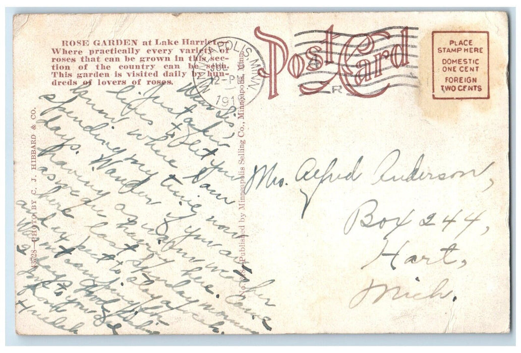 1916 Rose Garden Lake Harriet Field Garden Flower Minneapolis Minnesota Postcard