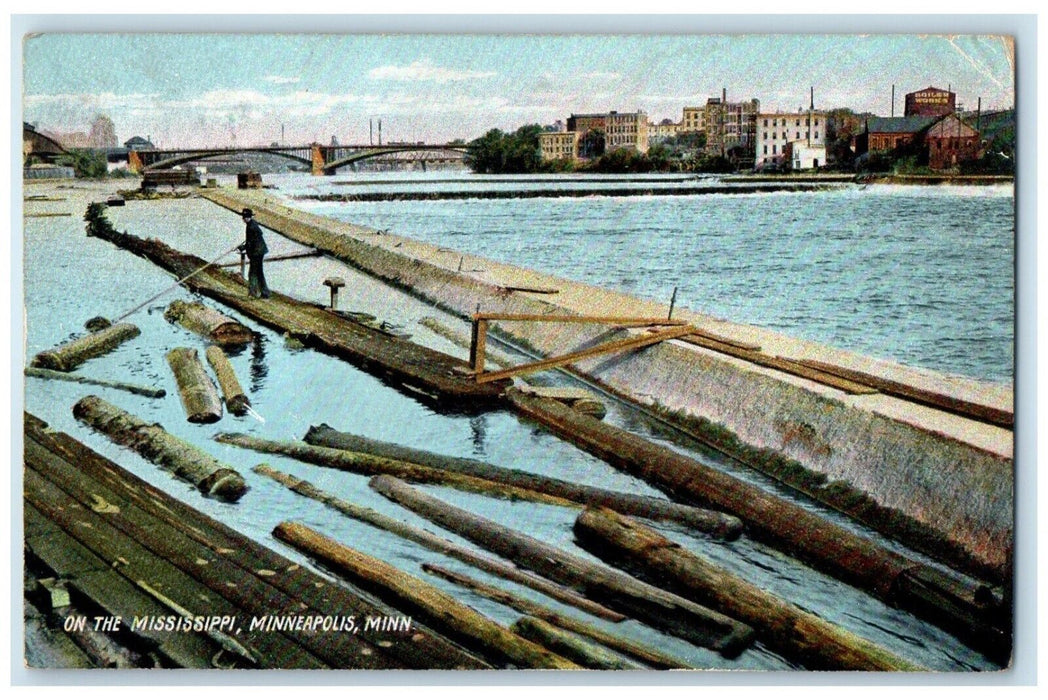 1908 Log Bridge Exterior Building Mississippi Minneapolis Minnesota MN Postcard