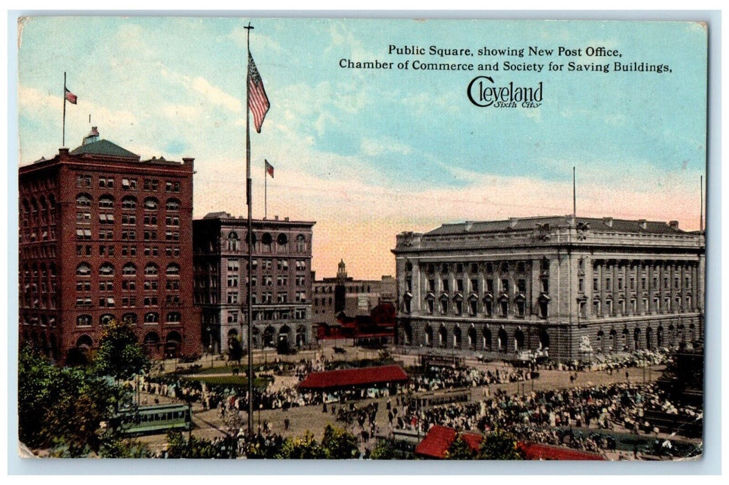 1913 Aerial Public Square New Post Office Cleveland Sixth City Ohio OH Postcard