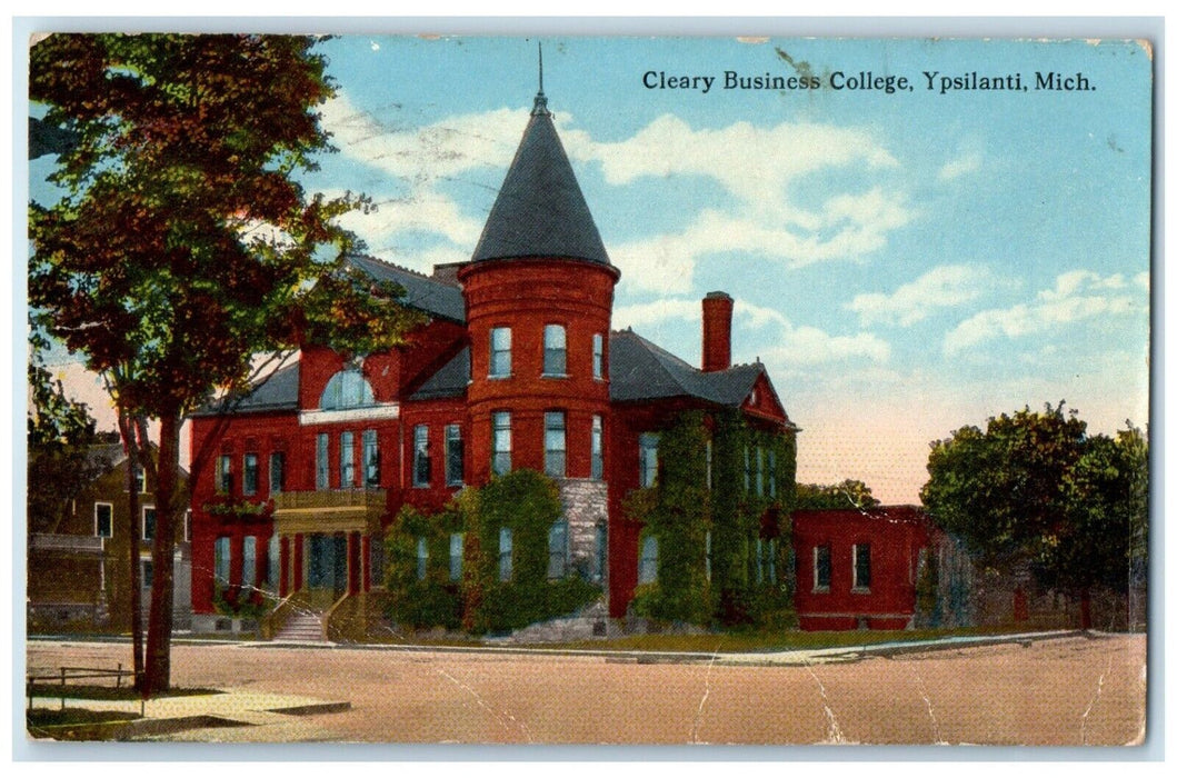 1918 Exterior View Cleary Business College Building Ypsilanti Michigan Postcard