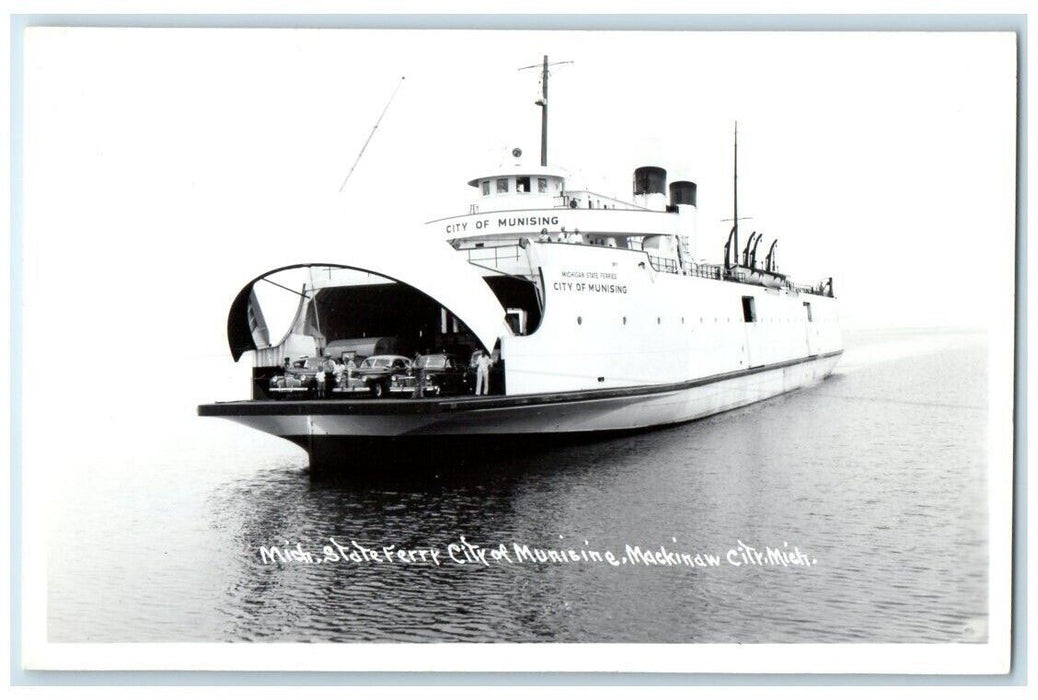 c1940's State Car Ferry City of Munising Ship Mackinaw MI RPPC Photo Postcard
