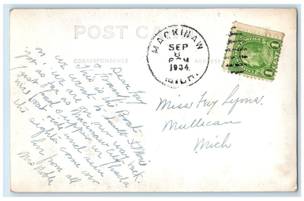 1934 Michigan State Ferry Sainte Ignace Ship Mackinaw MI RPPC Photo Postcard