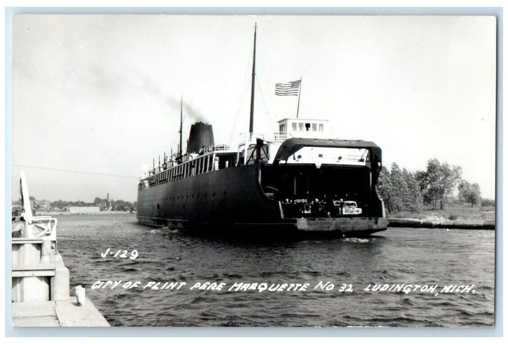 1947 City Of Flint Pere Marquette No. 32 Ferry Ludington MI RPPC Photo Postcard