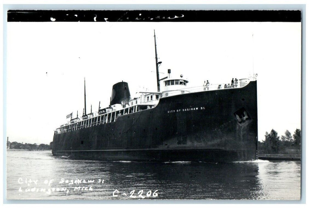 c1940s City Saginaw # 31 Car Ferry Ship Steamer Ludington MI RPPC Photo Postcard