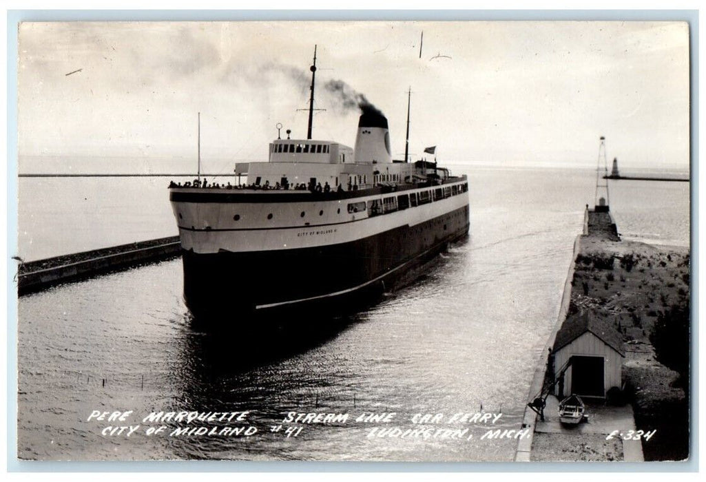 c1940s Pere Marquette City Of Midland Ferry Ludington MI RPPC Photo Postcard