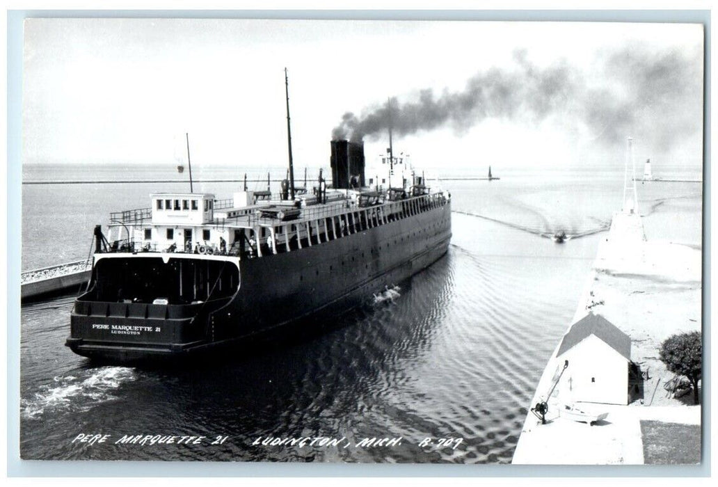 c1940s Pere Marquette # 21 Ferry Ship Steamer Ludington MI RPPC Photo Postcard