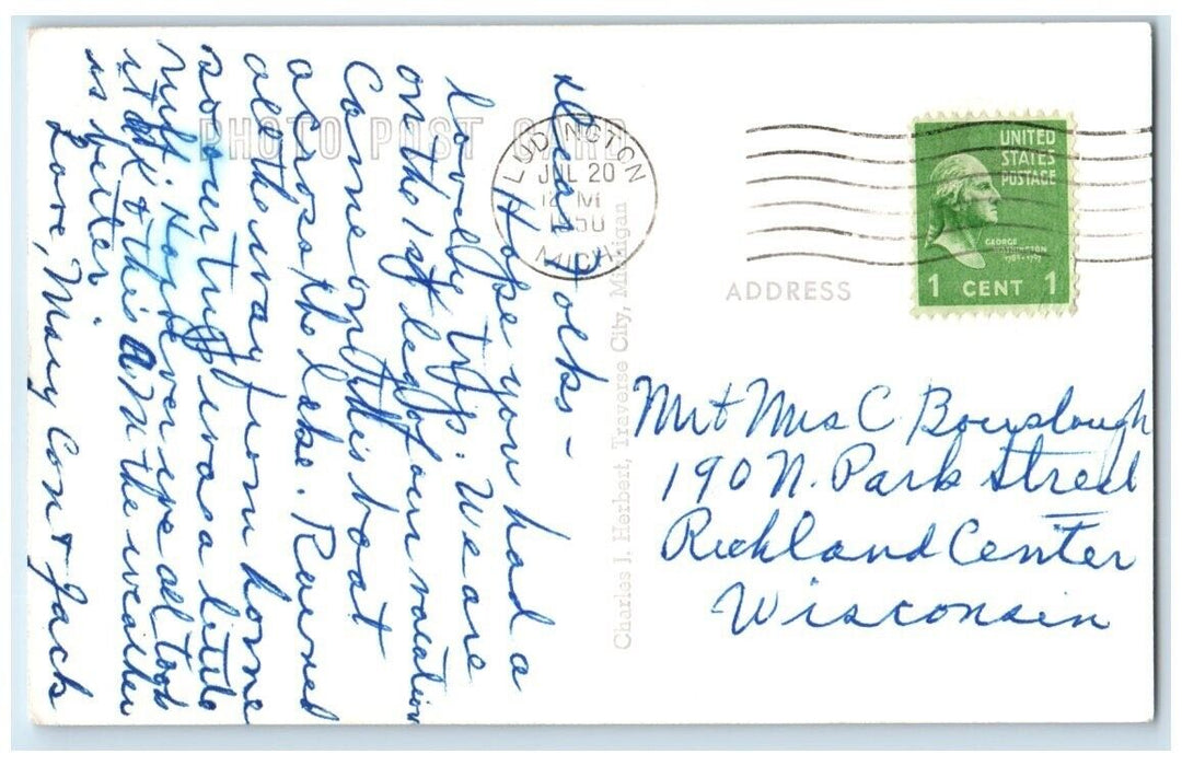 1950 City Flint Car Ferry Boat Ship Ludington Michigan MI RPPC Photo Postcard