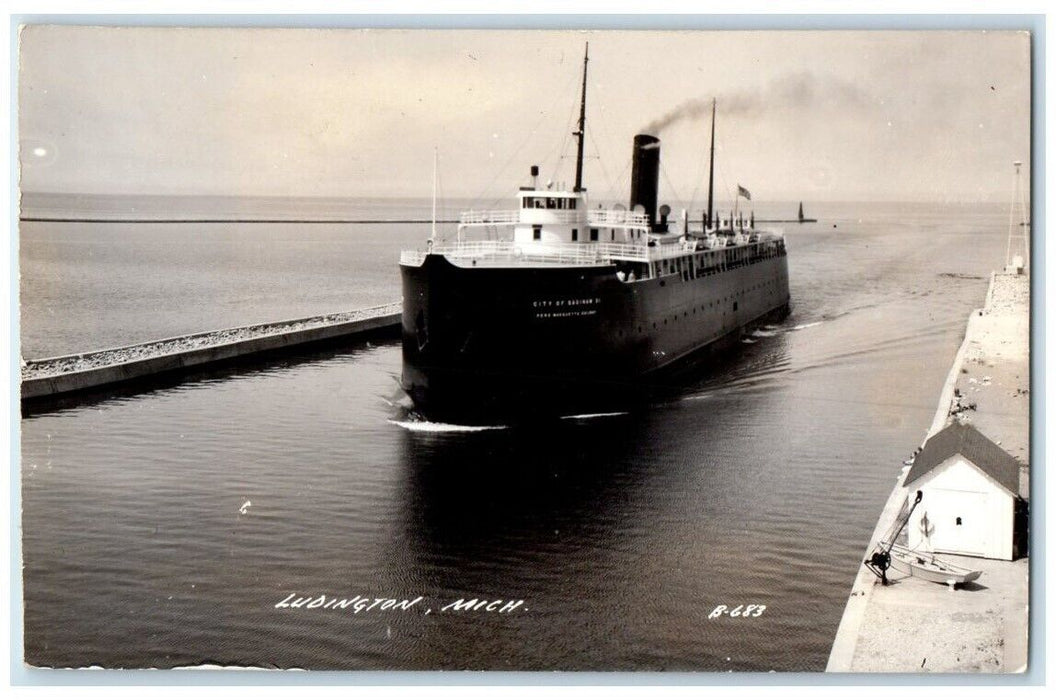 c1940's Car Ferry Boat Steamer Ship Ludington Michigan MI RPPC Photo Postcard