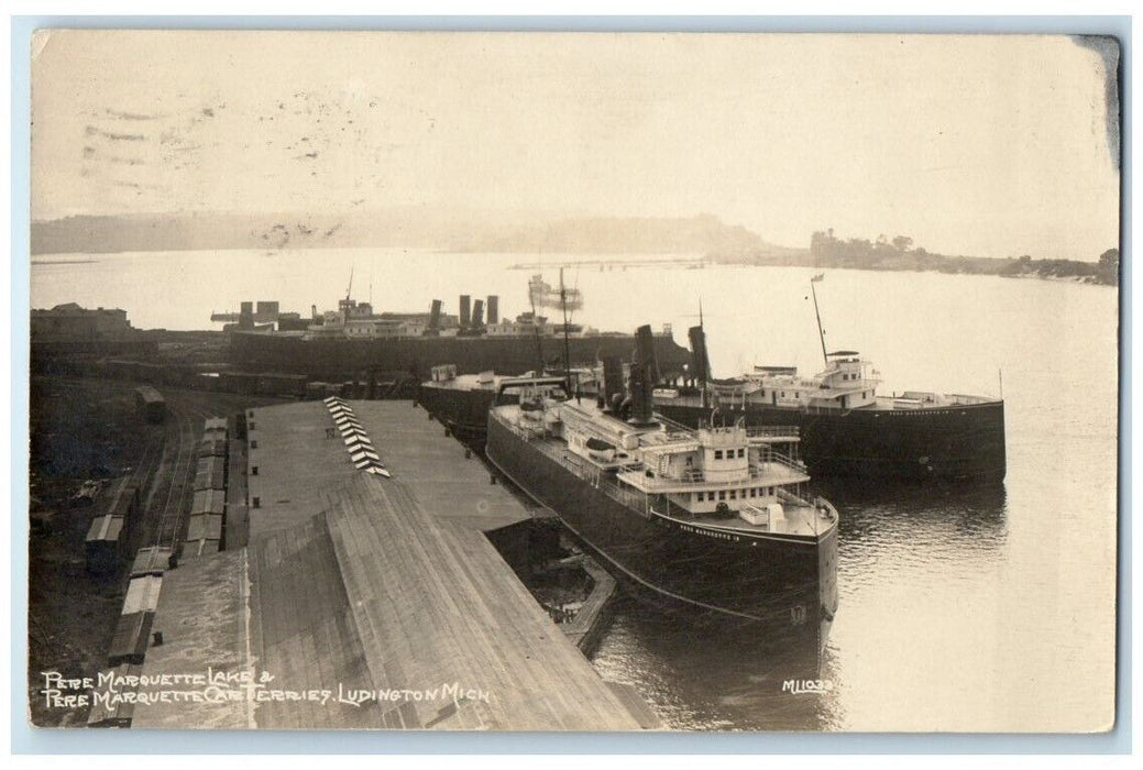 1914 Pere Marquette Ferry Lake Ship Ludington Steamer MI RPPC Photo Postcard