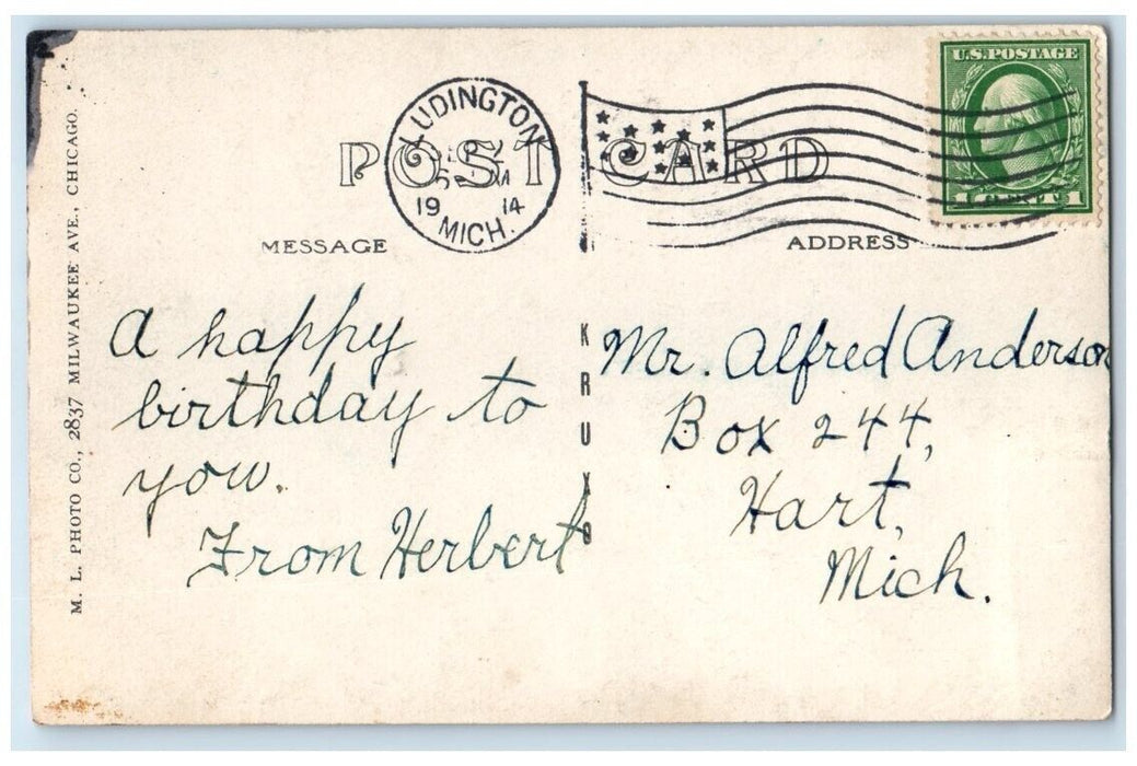 1914 Pere Marquette Ferry Lake Ship Ludington Steamer MI RPPC Photo Postcard
