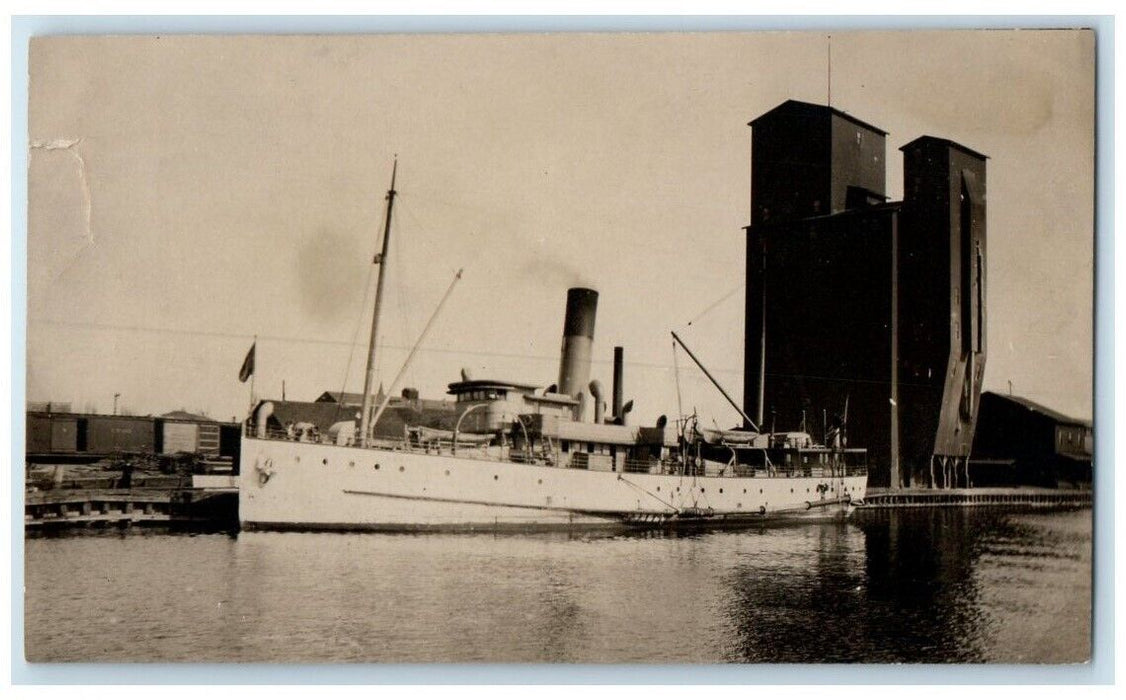 c1910's Steamer Ship Grain Elevator Steamer Ludington MI RPPC Photo Postcard