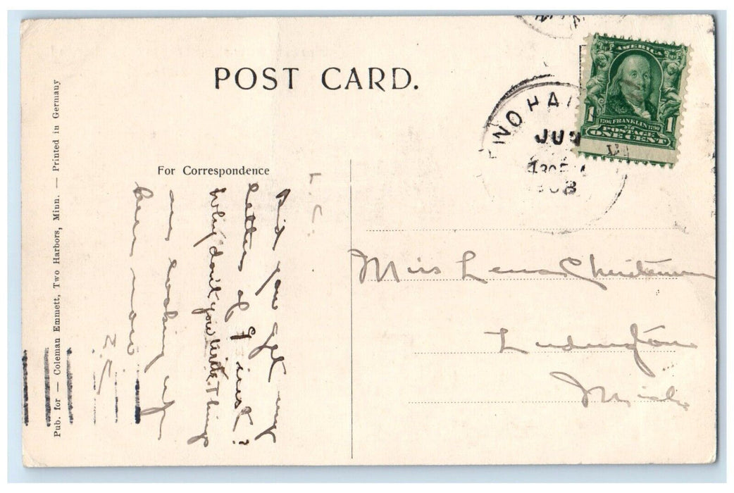 1908 Steamers Loaded With Iron Ore At Two Harbors Minnesota MN Antique Postcard