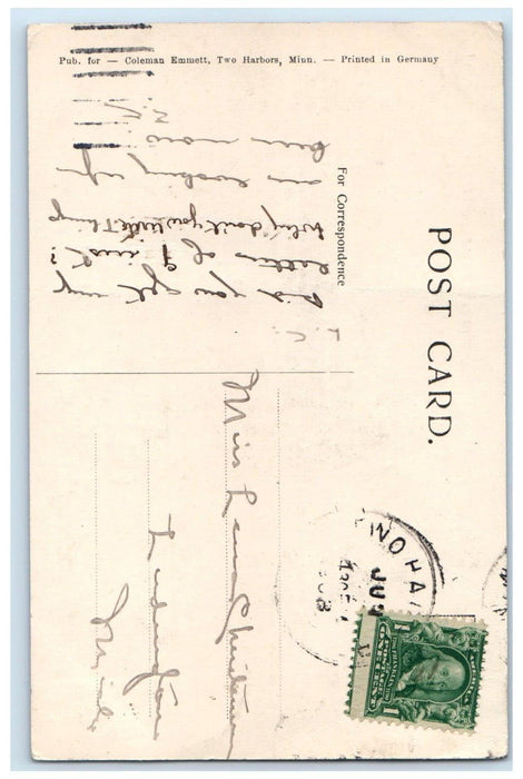 1908 Steamers Loaded With Iron Ore At Two Harbors Minnesota MN Antique Postcard