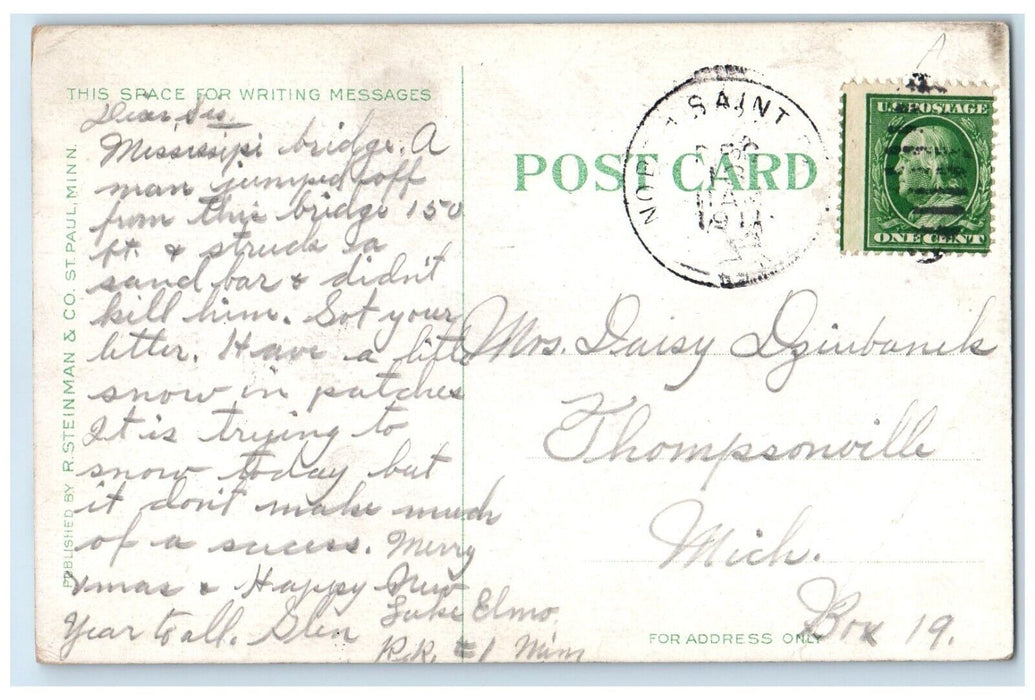 1914 View Of High Bridge St. Paul Minnesota MN Posted Antique Postcard