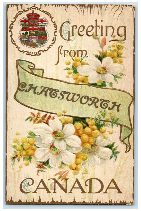 1911 Country Logo Flowers Greeting from Chatsworth Canada Embossed Postcard