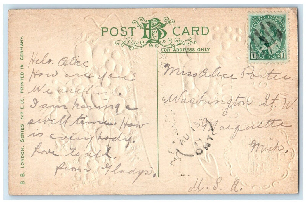1911 Country Logo Flowers Greeting from Chatsworth Canada Embossed Postcard