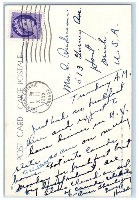 1955 Aerial View of Airport from Centre of Field Trenton Ontario Canada Postcard