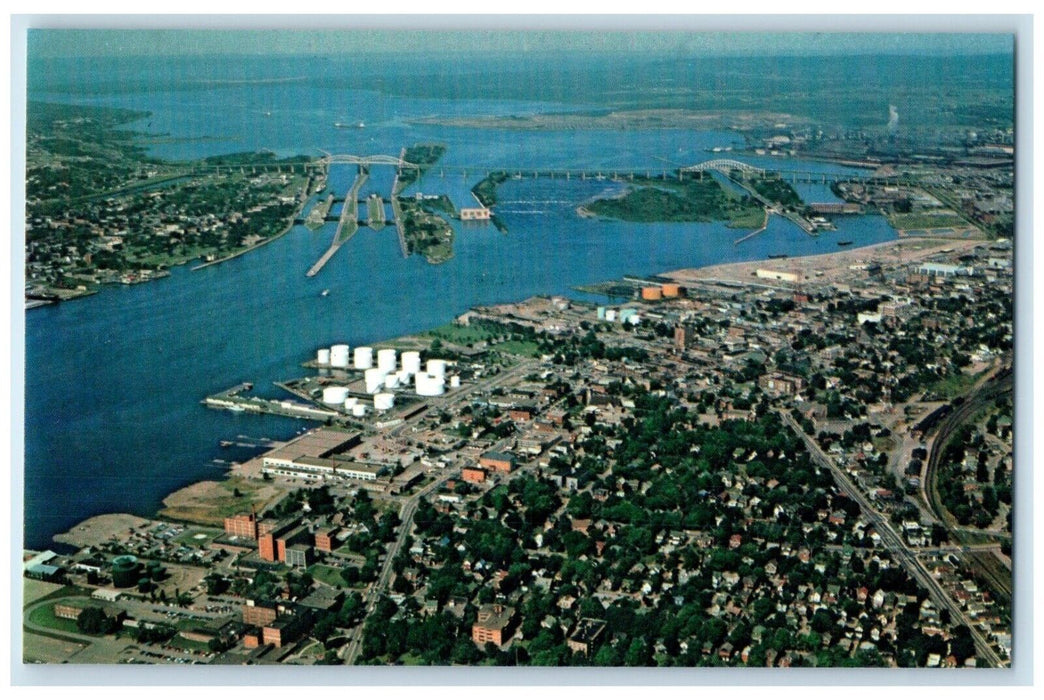 c1960's Aerial View of Sault Ste. Marie Ontario Canada Vintage Unposted Postcard