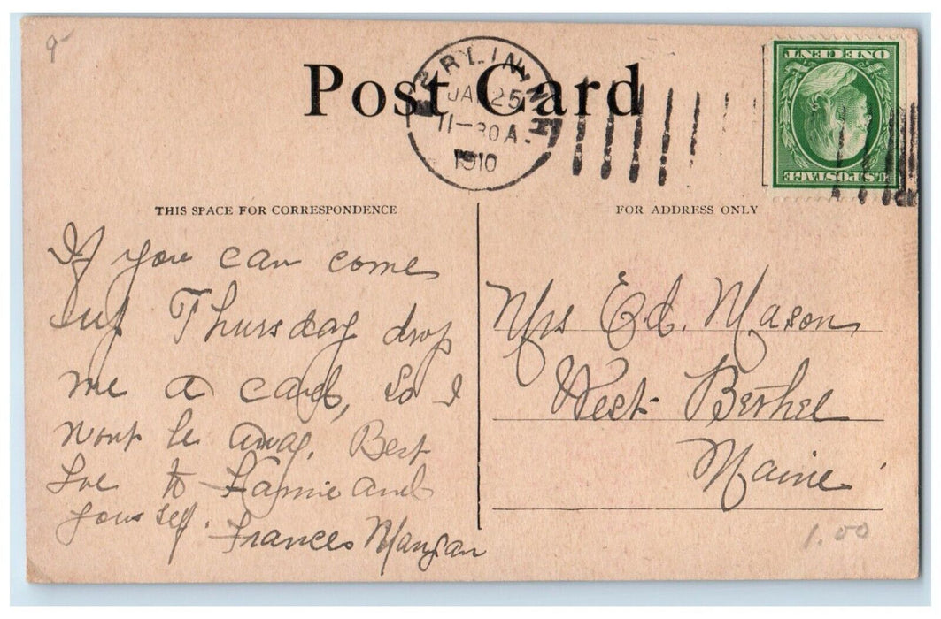 1910 Pretty Woman Marion Big Hat Reynolds Berlin New Hampshire NH Postcard