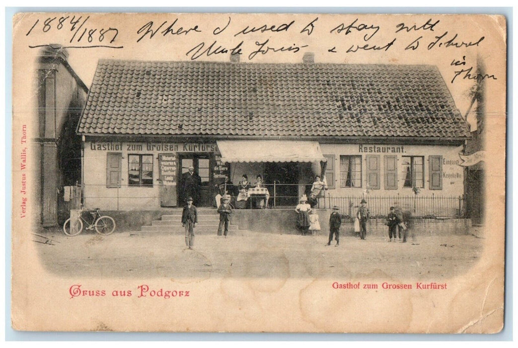 1884 Gasthof Zum Grossen Kurfurst Greetings from Podgorz Poland Postcard