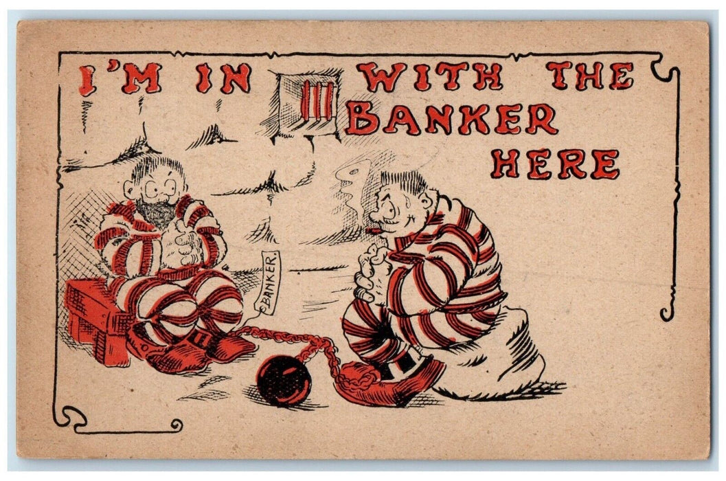 1911 Men Caught Chain I'm In The Banker Here Columbus Ohio OH Antique Postcard