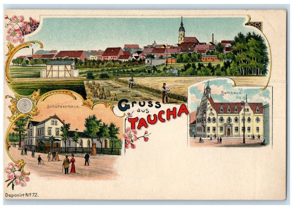 c1905 Greetings from Taucha Germany Deponirt No.72 Multiview Unposted Postcard